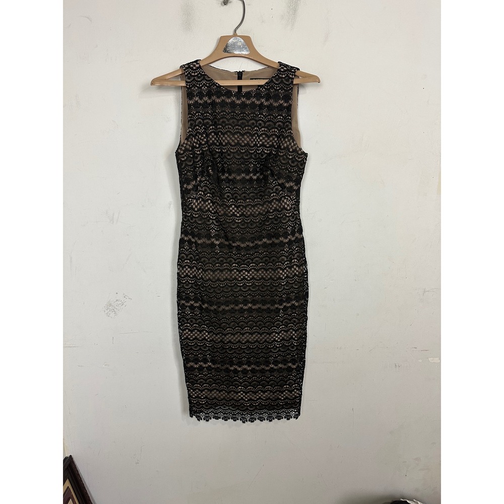 Lauren Ralph Lauren Black Lace Sheath Dress Tan Lining Size 6 Cocktail Dress